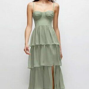 Dessy Collection Sage Green Bustier Tiered Chiffon Gown 3160
